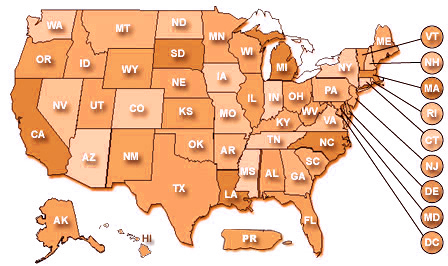 map of the USA showing states